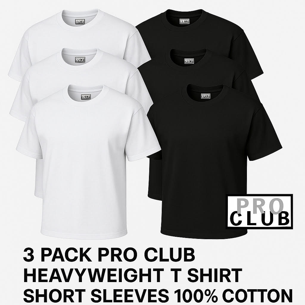 3 Pack Pro Club Men's T-Shirt 100% Cotton-Short Sleeves
