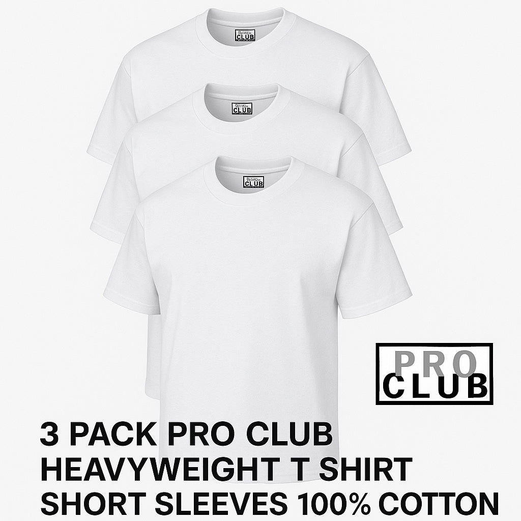 3 Pack Pro Club Men's T-Shirt 100% Cotton-Short Sleeves