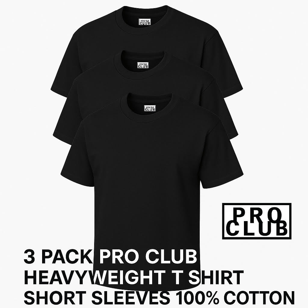 3 Pack Pro Club Men's T-Shirt 100% Cotton-Short Sleeves